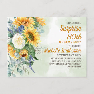 Surprise 80th Birthday Sunflowers Eucalyptus Postcard