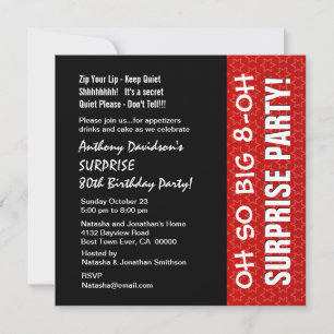 SURPRISE 80th Year Birthday Party Red Stars W117 Invitation