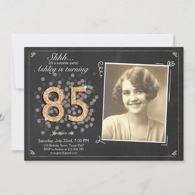 Surprise 85th birthday invite Chalkboard vintage (Front)