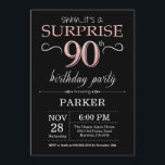Surprise 90th Birthday Black and Rose Pink Gold Invitation<br><div class="desc">Surprise 90th Birthday Invitation with Black and Rose Pink Gold Glitter Background. Chalkboard. Adult Birthday. Men or Women Bday Invite. Any age. For further customisation,  please click the "Customise it" button and use our design tool to modify this template.</div>