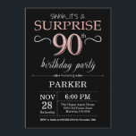 Surprise 90th Birthday Black and Rose Pink Gold Invitation<br><div class="desc">Surprise 90th Birthday Invitation with Black and Rose Pink Gold Glitter Background. Chalkboard. Adult Birthday. Men or Women Bday Invite. Any age. For further customisation,  please click the "Customise it" button and use our design tool to modify this template.</div>
