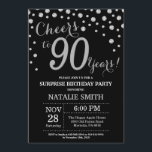Surprise 90th Birthday Black and Silver Diamond Invitation<br><div class="desc">Surprise 90th Birthday Invitation with Black and Silver Glitter Diamond Background. Silver Confetti. Adult Birthday. Male Men or Women Birthday. For further customisation,  please click the "Customise it" button and use our design tool to modify this template.</div>