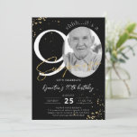 Surprise 90th Birthday Black Gold Photo Invitation<br><div class="desc">Surprise 90th Birthday Black Gold Photo Invitation is a part of the Birthday Invitations collection. This product features customisable photo section gold glitter sparkles. Done with decorative fonts. Explore more matching products in our store.</div>