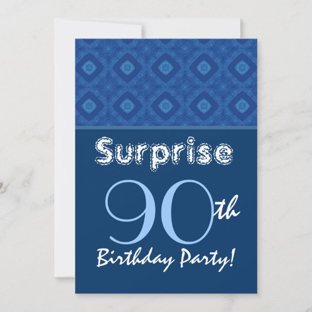 SURPRISE 90th Birthday Blue Diamond Pattern Invitation (Front)