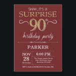 Surprise 90th Birthday Burgundy and Gold Glitter Invitation<br><div class="desc">Surprise 90th Birthday Invitation with Burgundy and Gold Glitter Background. Chalkboard. Adult Birthday. Men or Women Bday Invite. Any age. For further customisation,  please click the "Customise it" button and use our design tool to modify this template.</div>