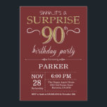 Surprise 90th Birthday Burgundy and Gold Glitter Invitation<br><div class="desc">Surprise 90th Birthday Invitation with Burgundy and Gold Glitter Background. Chalkboard. Adult Birthday. Men or Women Bday Invite. Any age. For further customisation,  please click the "Customise it" button and use our design tool to modify this template.</div>