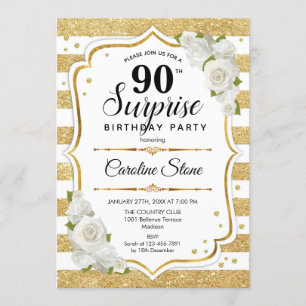 Surprise 90th Birthday - Gold White Invitation