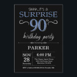Surprise 90th Birthday Invitation Black and Blue<br><div class="desc">Surprise 90th Birthday Invitation with Black and Blue Glitter Background. Chalkboard. Adult Birthday. Men or Women Bday Invite. Any age. For further customisation,  please click the "Customise it" button and use our design tool to modify this template.</div>