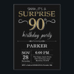 Surprise 90th Birthday Invitation Black and Gold<br><div class="desc">Surprise 90th Birthday Invitation with Black and Gold Glitter Background. Chalkboard. Adult Birthday. Men or Women Bday Invite. Any age. For further customisation,  please click the "Customise it" button and use our design tool to modify this template.</div>