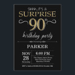 Surprise 90th Birthday Invitation Black and Gold<br><div class="desc">Surprise 90th Birthday Invitation with Black and Gold Glitter Background. Chalkboard. Adult Birthday. Men or Women Bday Invite. Any age. For further customisation,  please click the "Customise it" button and use our design tool to modify this template.</div>
