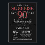 Surprise 90th Birthday Invitation Black and Red<br><div class="desc">Surprise 90th Birthday Invitation with Black and Red Glitter Background. Chalkboard. Adult Birthday. Men or Women Bday Invite. Any age. For further customisation,  please click the "Customise it" button and use our design tool to modify this template.</div>