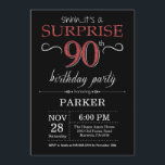 Surprise 90th Birthday Invitation Black and Red<br><div class="desc">Surprise 90th Birthday Invitation with Black and Red Glitter Background. Chalkboard. Adult Birthday. Men or Women Bday Invite. Any age. For further customisation,  please click the "Customise it" button and use our design tool to modify this template.</div>