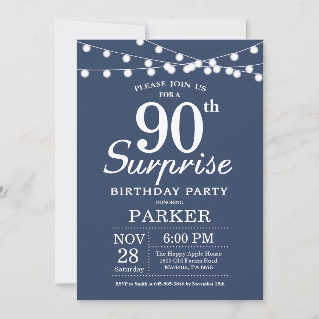 Surprise 90th Birthday Invitation Blue (Front)