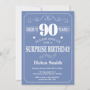 Surprise 90th Birthday Invitation Blue and White
