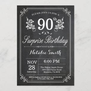 Surprise 90th Birthday Invitation Chalkboard