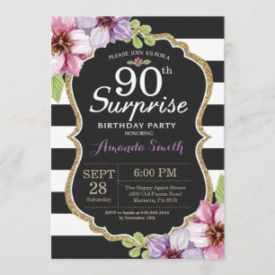 Surprise 90th Birthday Invitation Floral Gold
