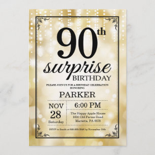 Surprise 90th Birthday Invitation Gold Glitter