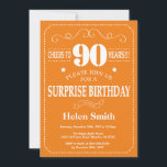 Surprise 90th Birthday Invitation Orange and White<br><div class="desc">Surprise 90th Birthday Invitation Orange and White Typography. Orange Background. Adult Birthday. Male Men or Women Birthday. Kids Boy or Girl Lady Teen Teenage Bday Invite. 13th 15th 16th 18th 20th 21st 30th 40th 50th 60th 70th 80th 90th 100th. Any Age. For further customisation, please click the "Customise it" button...</div>