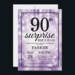 Surprise 90th Birthday Invitation Purple Glitter<br><div class="desc">Surprise 90th Birthday Invitation with Purple String Lights with Purple Glitter Background. Purple Birthday. Adult Birthday. Men or Women Bday Invite. 13th 15th 16th 18th 20th 21st 30th 40th 50th 60th 70th 80th 90th 100th, Any age. For further customisation, please click the "Customise it" button and use our design tool...</div>