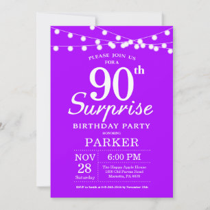 Surprise 90th Birthday Invitation Purple Lavender