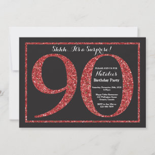 Surprise 90th Birthday Invitation Red Glitter