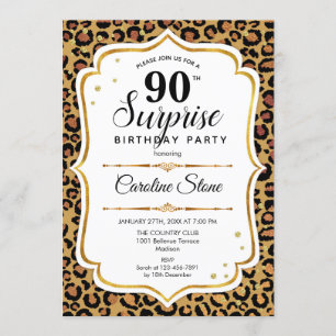 Surprise 90th Birthday - Leopard Gold White Invitation