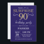 Surprise 90th Birthday Navy Blue and Gold Glitter Invitation<br><div class="desc">Surprise 90th Birthday Invitation with Navy Blue and Gold Glitter Background. Chalkboard. Adult Birthday. Men or Women Bday Invite. Any age. For further customisation,  please click the "Customise it" button and use our design tool to modify this template.</div>