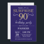 Surprise 90th Birthday Navy Blue and Gold Glitter Invitation<br><div class="desc">Surprise 90th Birthday Invitation with Navy Blue and Gold Glitter Background. Chalkboard. Adult Birthday. Men or Women Bday Invite. Any age. For further customisation,  please click the "Customise it" button and use our design tool to modify this template.</div>