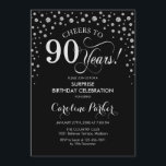 Surprise 90th Birthday Party - Black Silver Invitation<br><div class="desc">Surprise 90th Birthday Party Invitation.
Elegant design in black and faux glitter silver. Features script font and diamonds confetti. Cheers to 90 Years! Message me if you need further customisation.</div>