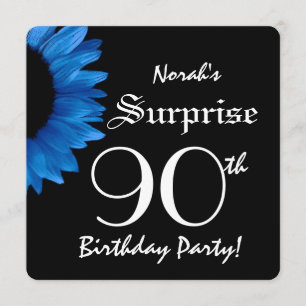 SURPRISE 90th Birthday Party BLUE Sunflower A07B Invitation