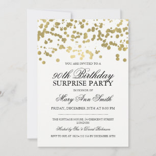 Surprise 90th Birthday Party Gold Foil Confetti Invitation