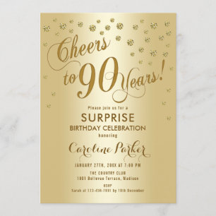 Surprise 90th Birthday Party - Gold Invitation