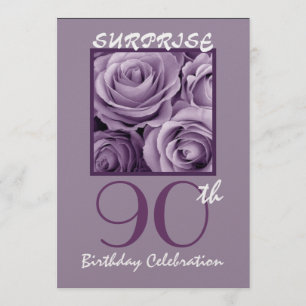 SURPRISE 90th Birthday Party Invite Purple Roses