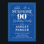 Surprise 90th Birthday Party - Navy White Invitation<br><div class="desc">Surprise 90th Birthday Party Invitation.
Simple classy design in navy and white. Surprise bday celebration for man or woman. Can be customised into any age!</div>
