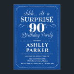 Surprise 90th Birthday Party - Navy White Invitation<br><div class="desc">Surprise 90th Birthday Party Invitation.
Simple classy design in navy and white. Surprise bday celebration for man or woman. Can be customised into any age!</div>