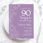 Surprise 90th Birthday Party - Purple Floral Invitation<br><div class="desc">Purple Floral Surprise 90th Birthday Party Invitation. Minimalist modern design featuring botanical accents and typography script font. Simple feminine invite card perfect for a stylish female surprise bday celebration. Can be customised to any age.</div>
