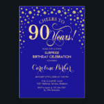 Surprise 90th Birthday Party - Royal Blue Gold Invitation<br><div class="desc">Surprise 90th Birthday Party Invitation.
Elegant design in sapphire royal blue and faux glitter gold. Features script font and diamonds confetti. Cheers to 90 Years! Message me if you need further customization.</div>