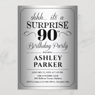 Surprise 90th Birthday Party - Silver Invitation