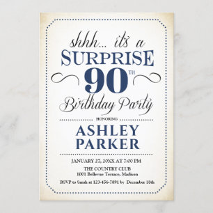 Surprise 90th Birthday Party - White Navy Invitation