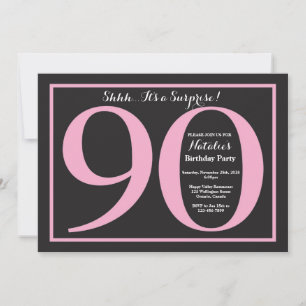 Surprise 90th Birthday Pink and Black Chalkboard Invitation