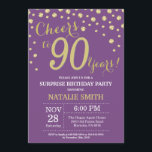 Surprise 90th Birthday Purple and Gold Diamond Invitation<br><div class="desc">Surprise 90th Birthday Invitation with Purple and Gold Glitter Diamond Background. Gold Confetti. Adult Birthday. Male Men or Women Birthday. For further customisation,  please click the "Customise it" button and use our design tool to modify this template.</div>