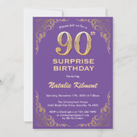 Surprise 90th Birthday Purple and Gold Glitter