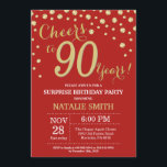 Surprise 90th Birthday Red and Gold Diamond Invitation<br><div class="desc">Surprise 90th Birthday Invitation with Red and Gold Glitter Diamond Background. Gold Confetti. Adult Birthday. Male Men or Women Birthday. For further customisation,  please click the "Customise it" button and use our design tool to modify this template.</div>