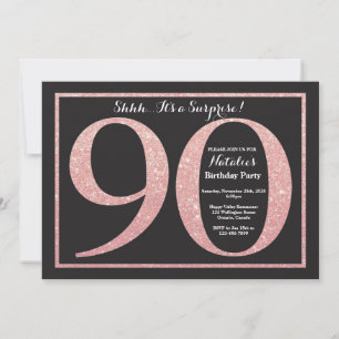 Surprise 90th Birthday Rose Pink Gold Glitter Invitation