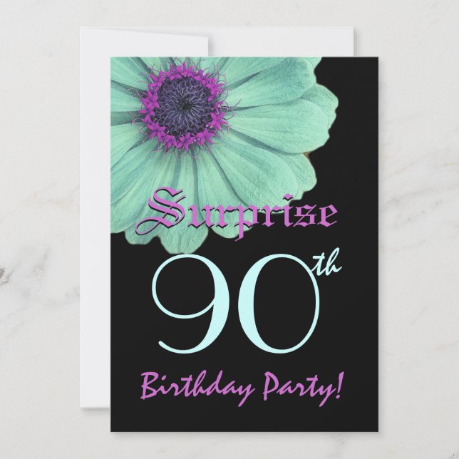 SURPRISE 90th Birthday Template Green Purple Daisy (Front)