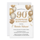 Surprise 90th Birthday White and Gold Balloons