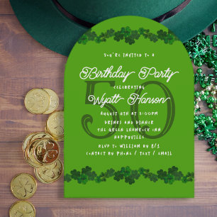 Surprise Adult Birthday Irish Green Shamrocks Invitation