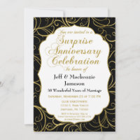Surprise Anniversary Invitation Black Gold Swirl