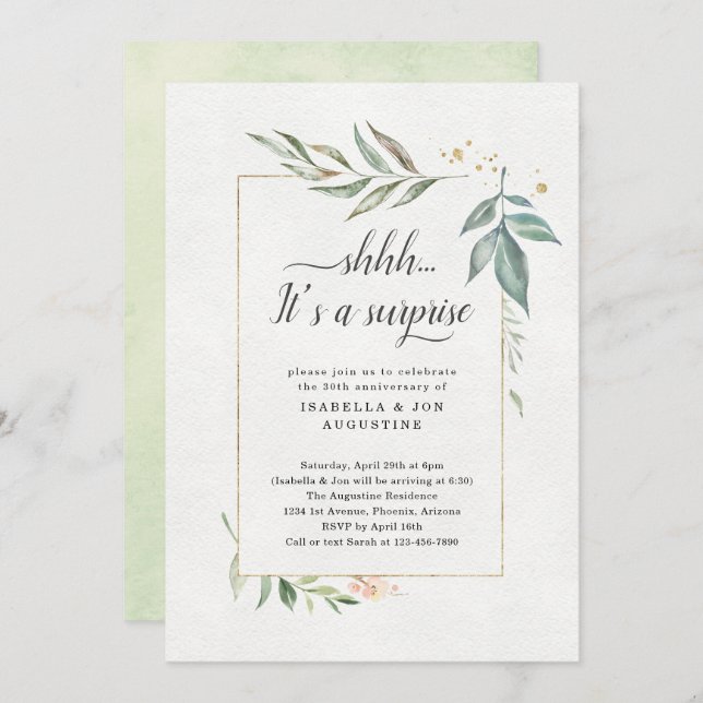 Surprise Anniversary Party Watercolor Floral Invitation (Front/Back)