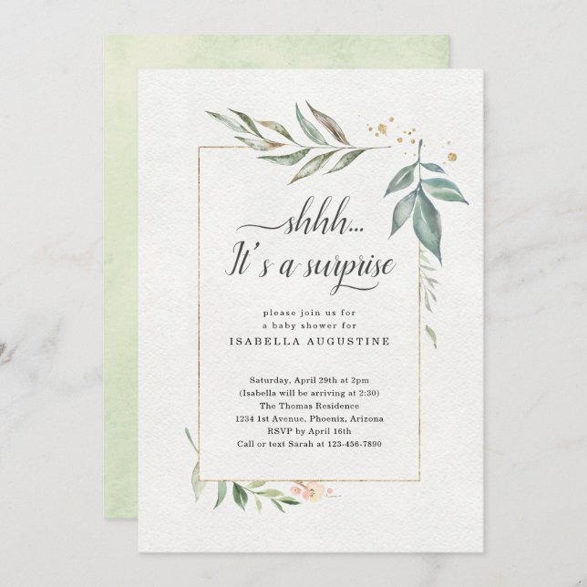 Surprise Baby Shower Watercolor Floral Invitation (Front/Back)
